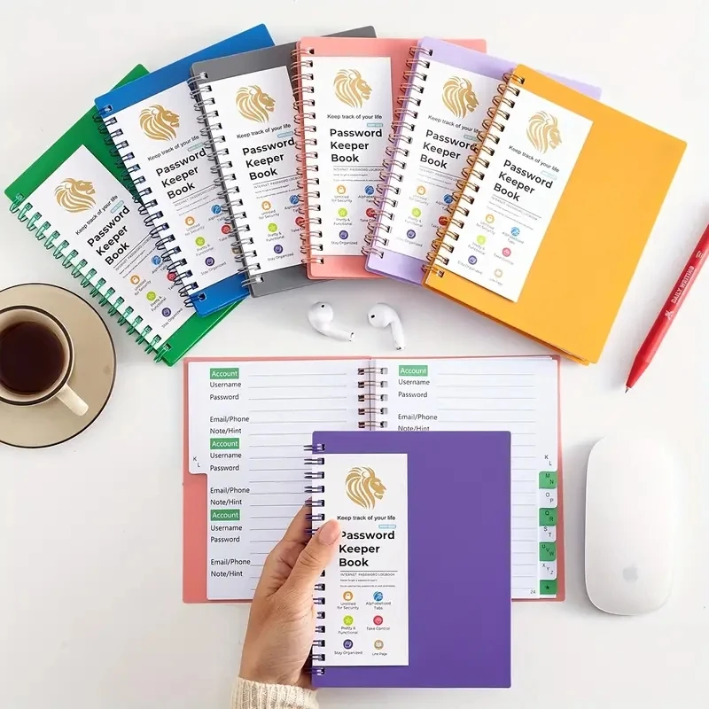 A6 Password Log Book with Alphabetical Tabs, Spiral Bound Pa