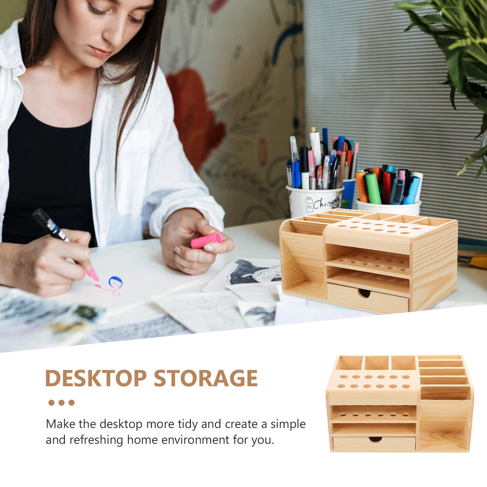 

Multipurpose Remote Control Storage Box Desktop Organizer Table Sundries Holder Pen Storage Box Beige Stationery Organizer