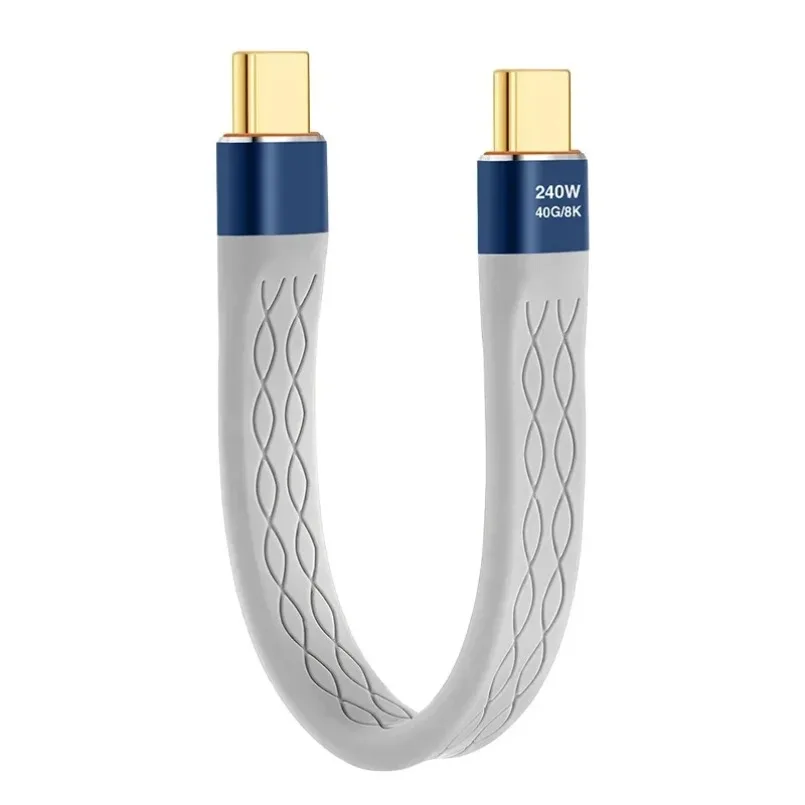 Flachkabel, kurz, USB C auf USB C, 240 W, Schnellladung, 40 Gbit/s, 8 K, Video, FPC, flach, schlank, flexibel, für MacBook Steam Deck-Monitor-Erweiterung