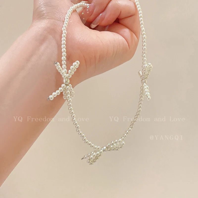 

Pearl High-Grade Light Luxury Bow Necklace for Women Clavicle Chain Neck Chain Ornament