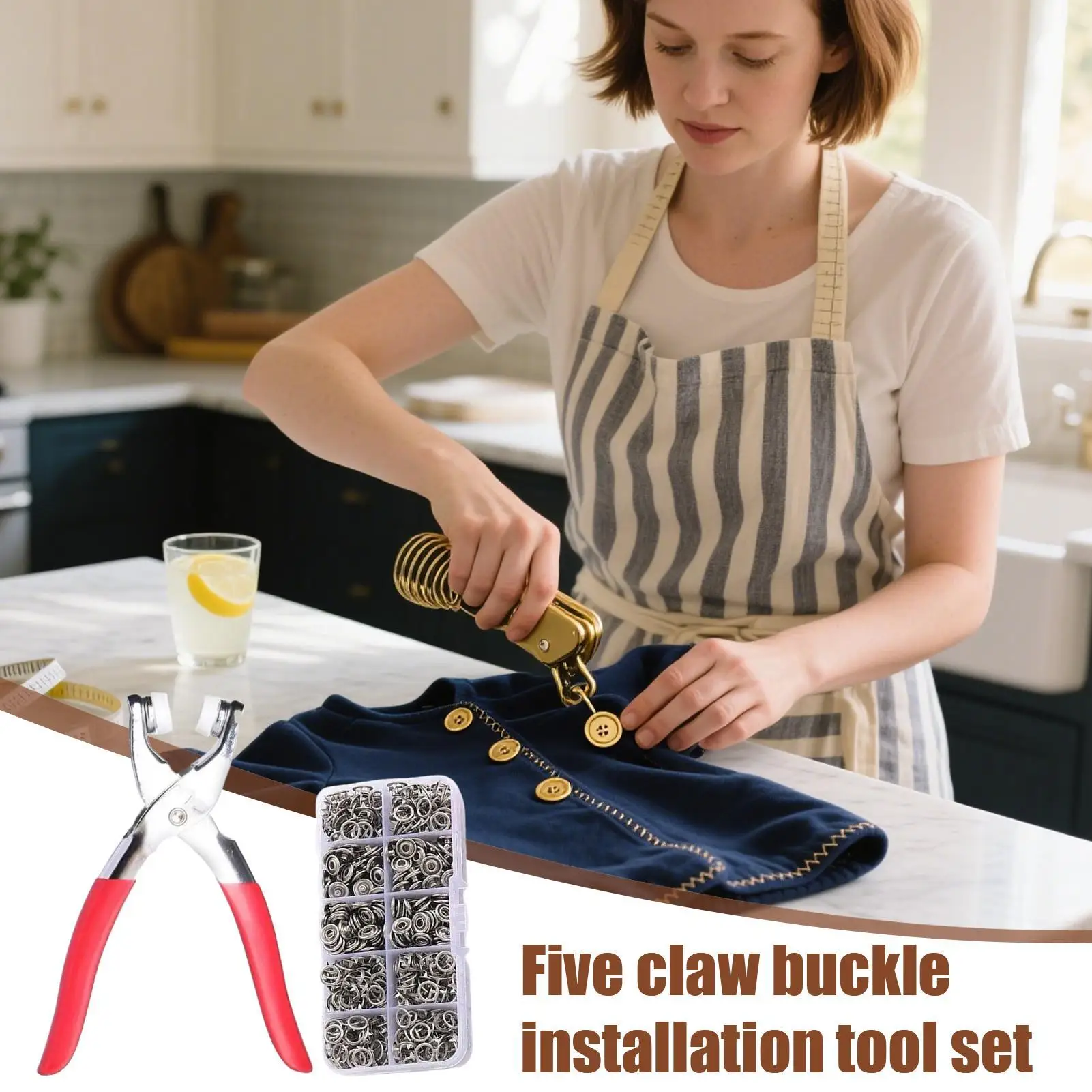 

Профессиональный набор кнопок для одежды, набор инструментов для установки застежки с 5 пряжками для кожаных холщовых кошельков, сумок, шляп