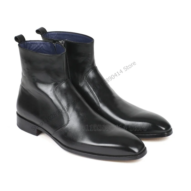 Black Leather Business Concise Style Ankle Boots Fashion Slip On Men Boots Luxury Handmade Party Banquet Office Men Dress Shoes