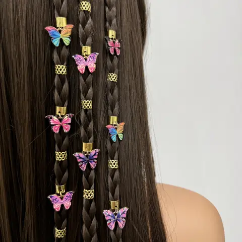 18pcs 보헤미안 스타일 금속 나비 펜던트 머리 반지 Braiding-아프리카 트위스트 헤어 액세서리