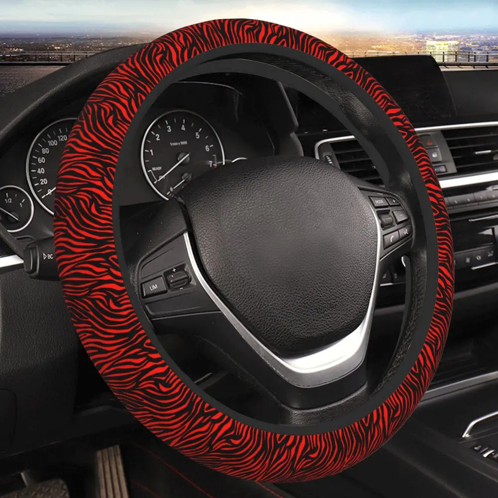 Red Zebra Stripe  Car Steering Wheel Cover Universal 14.5-15 Inch Thickened elastic steering wheel cover