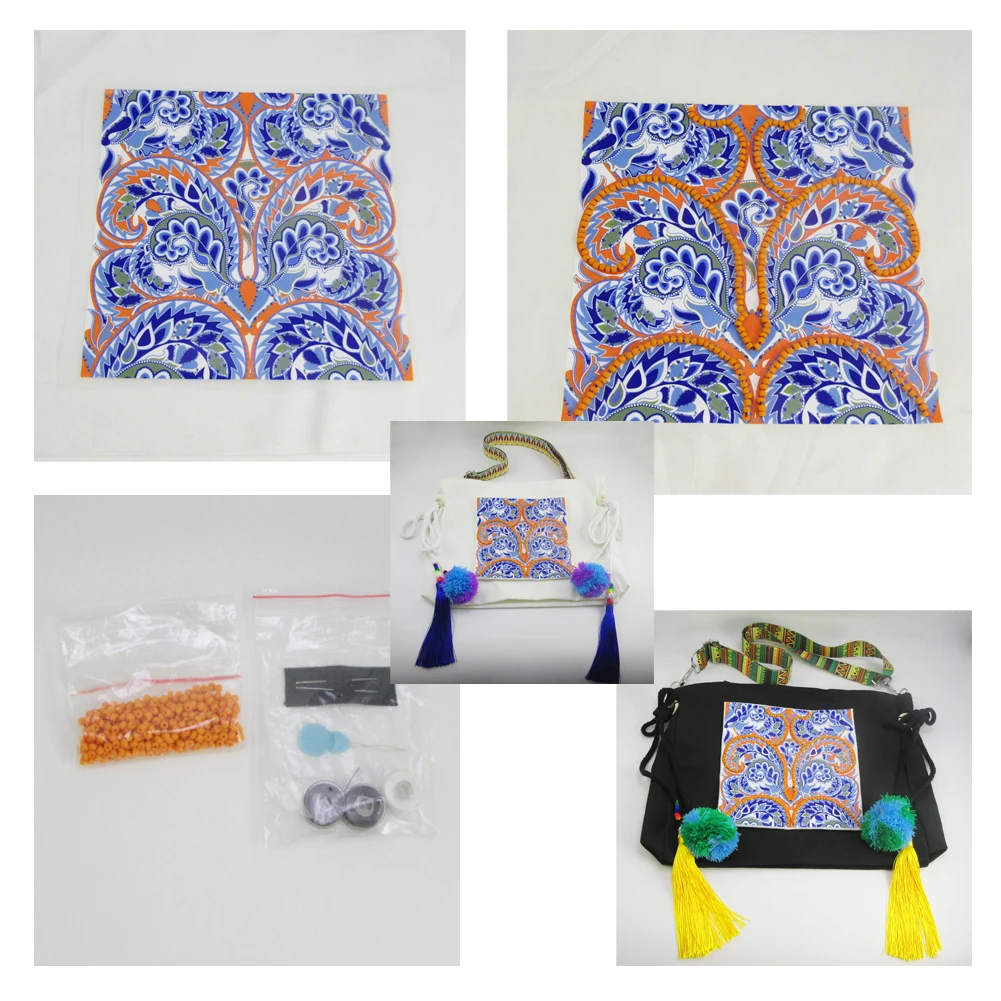 Mandala Bohemian Hippie Vintage DIY Stress Reliever Needle Crafts Beaded Cross Painting Stitch Kits Embroidery Free Bag M-005