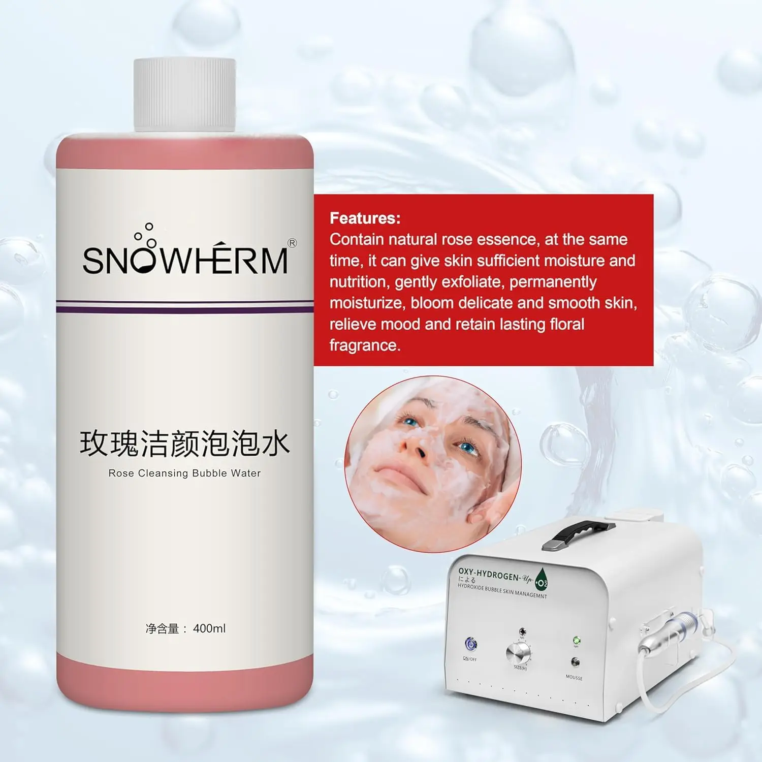 محلول آلة فقاعات الأكسجين السحري 400 مل سائل أصلي لإزالة الرؤوس السوداء والتحكم في الزيت وتنظيف العث وإنشاء بشرة مشرقة