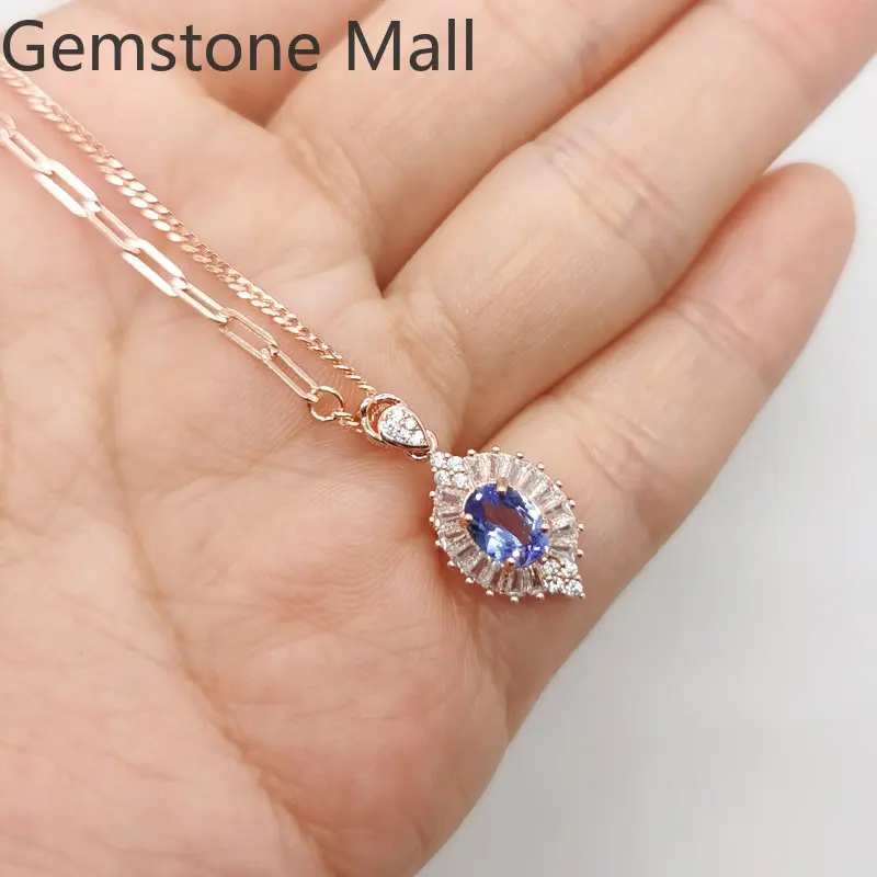 

0.7ct Natural Tanzanite Pendant 5mm*7mm VVS Grade Taznaite Necklace Pendant 925 Silver Tanzanite Jewelry