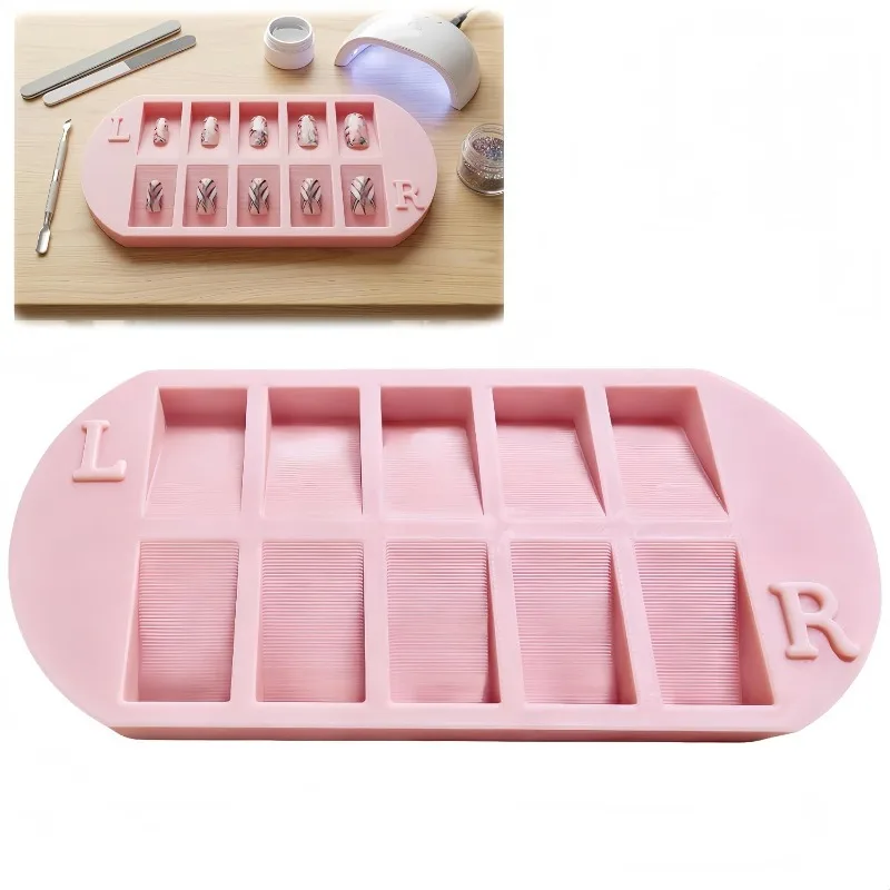 Press On Nail Sorting Tray & Desktop Storage Box, Multi-Grid Organizer for Nail Art Supplies & Tip Size Matching