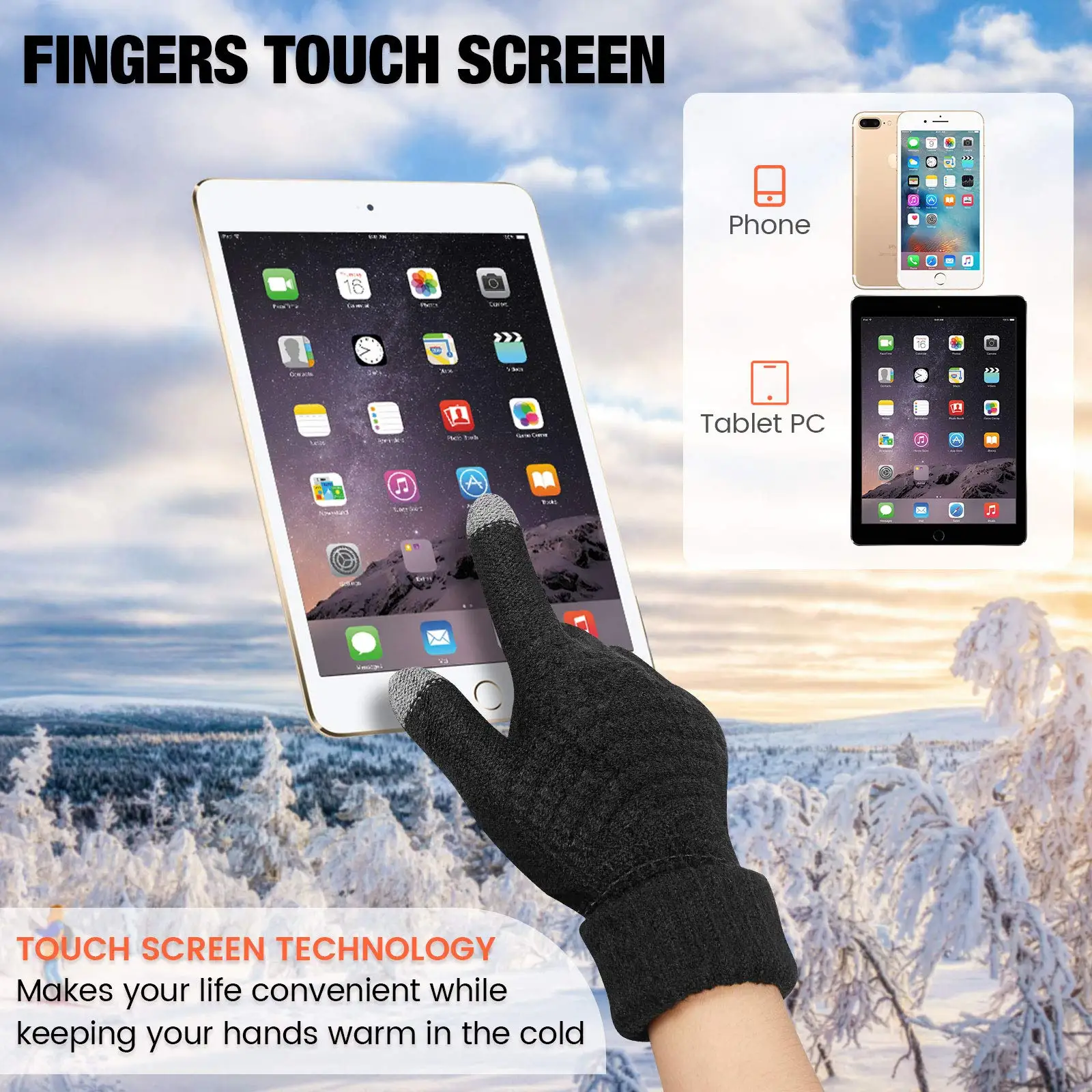 1/2/3 Pairs Winter Gloves Touch Screen Elastic Cycling Gloves Outdoor Thickened Warm Cold Proof Knit Cuff Texting Skiing Gloves