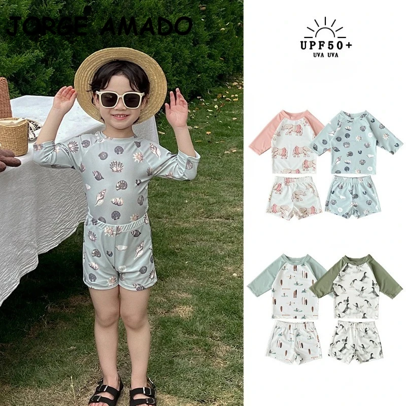 New Summer Kids Boys Girl Sun Protection Split Body Swimsuit Quick Drying Swimwear Beach Vacation Style for Swimming Pool H8123