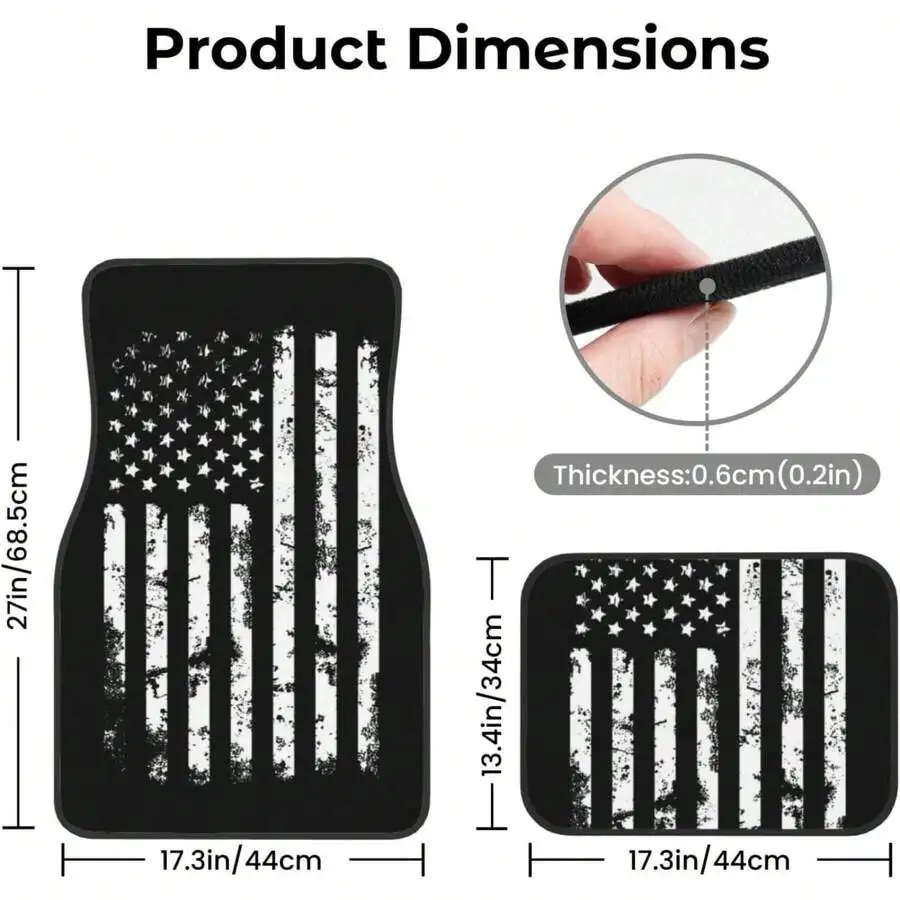 

Black White Vintage American Flag Car Floor Mats Set Universal Front Rear Auto Carpet