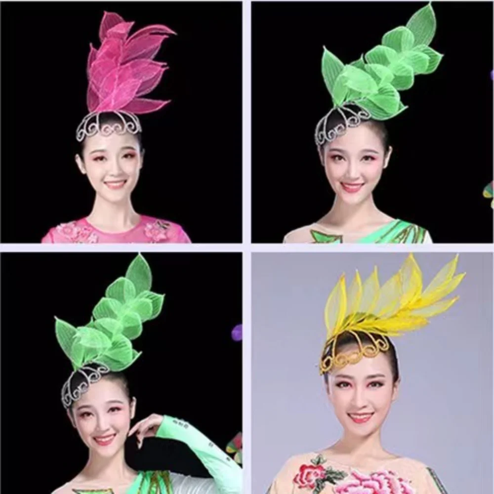 Chinese Classic Folk Dance Leaves Fluffy Hair Clibs Red Yellow Blue Hot Pink Green Hair Accessories Hair Ties for Women Luxury