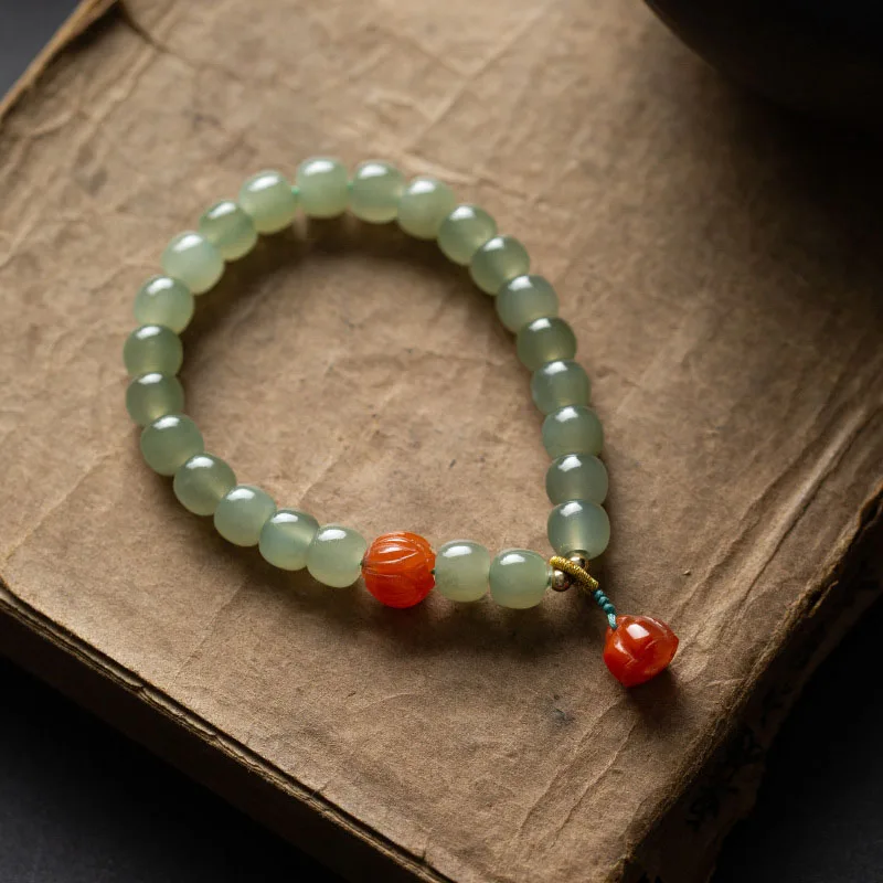 

Hetian Jade 6*7mm Single Circle DIY Women's With Lotus Flower Lotus String Bracelet Bracelet hand Nephrite Material Jewelry