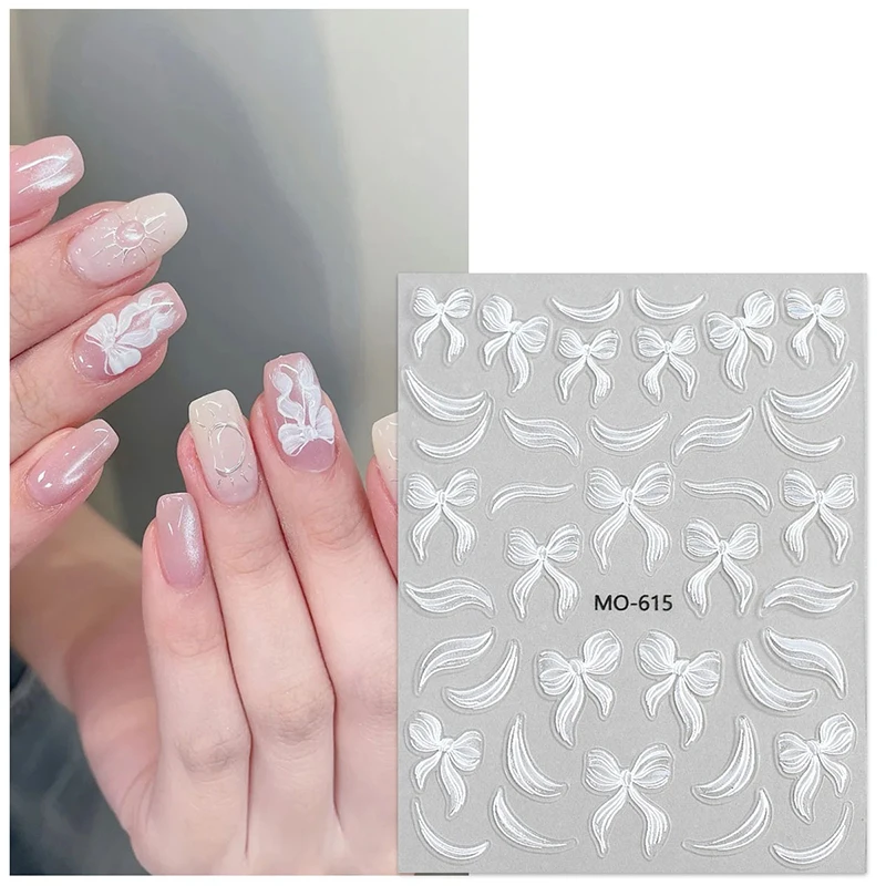 1 ورقة شريط أبيض القوس مسمار الفن ملصقات ذاتية اللصق إنهاء القوس الشريط مسمار الشارات DIY بها بنفسك مانيكير موضة ديكور