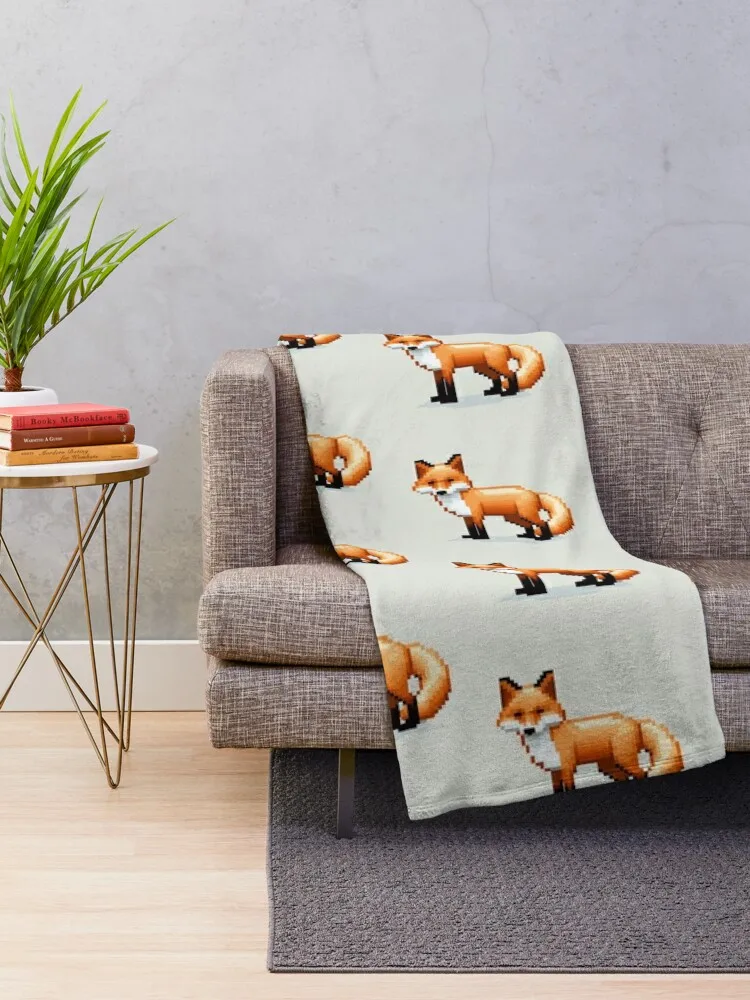 Pixelated Fox Gazing Forward Throw Blanket Thermal Thin Vintage Decorative Beds Blankets