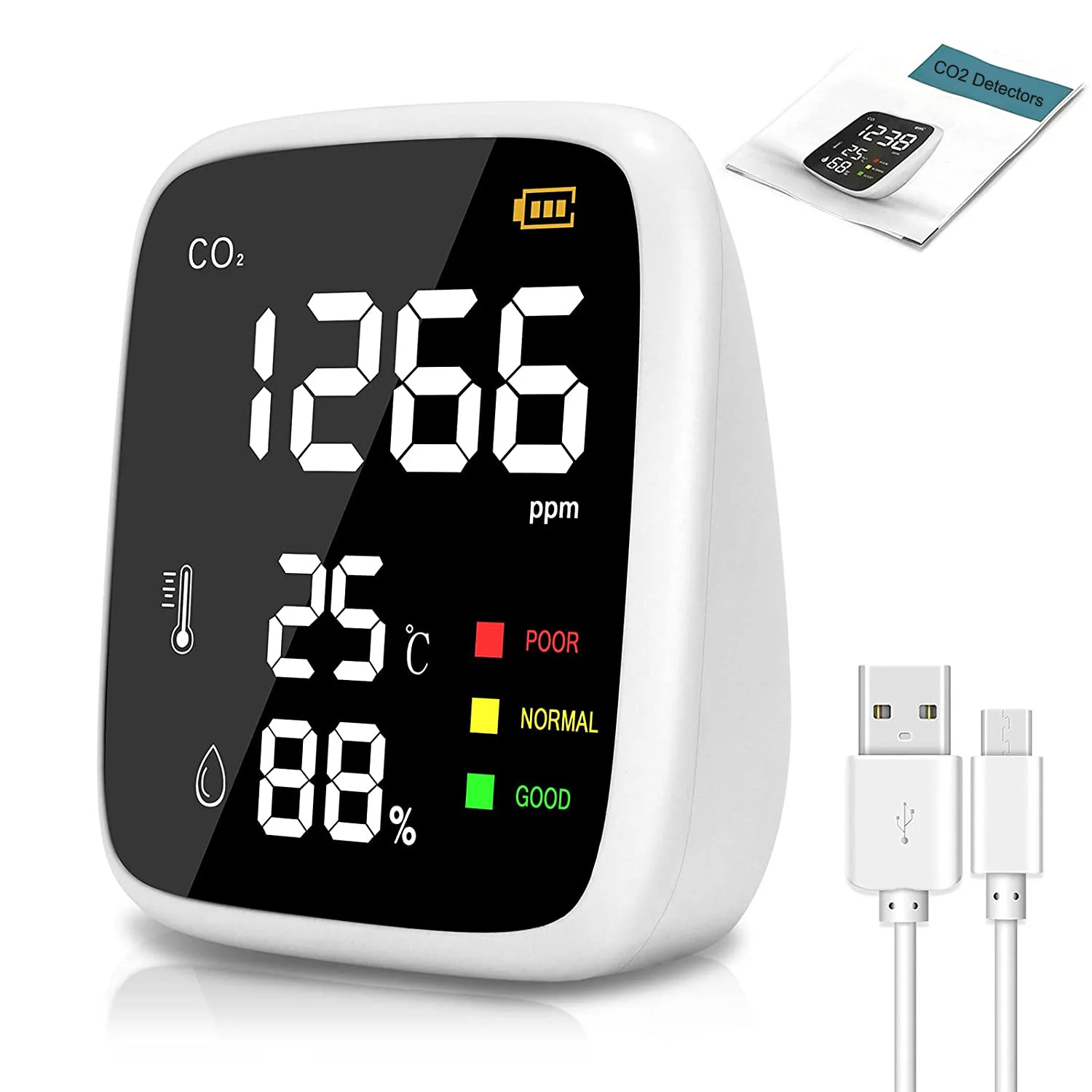 

ABS MINI Настольный детектор CO2 Инфракрасный (NDIR) датчик со звуковой сигнализацией Умный измеритель углекислого газа для тестирования качества воздуха