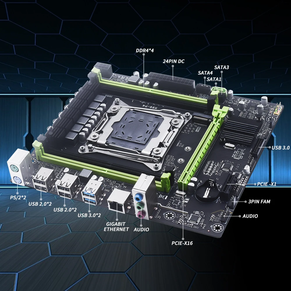 MUCAI X99-P4 LGA2011-3: サーバー/ゲーミングボード、DDR4 128GB、2xUSB3.0+6xUSB2.0、Realtek GB LAN