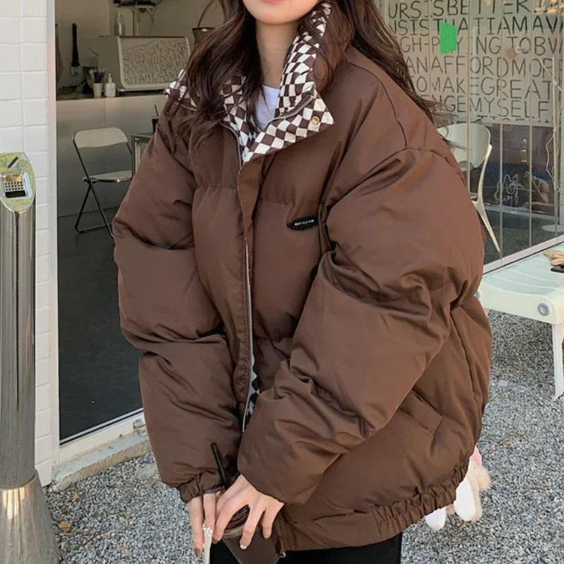 パーカーコートジャケット 2025 レディース 秋冬 厚手 暖かい 編み込み ブロック トレンド スタンドカラー ダウンコットン 韓国風 カジュアルコート パーカー