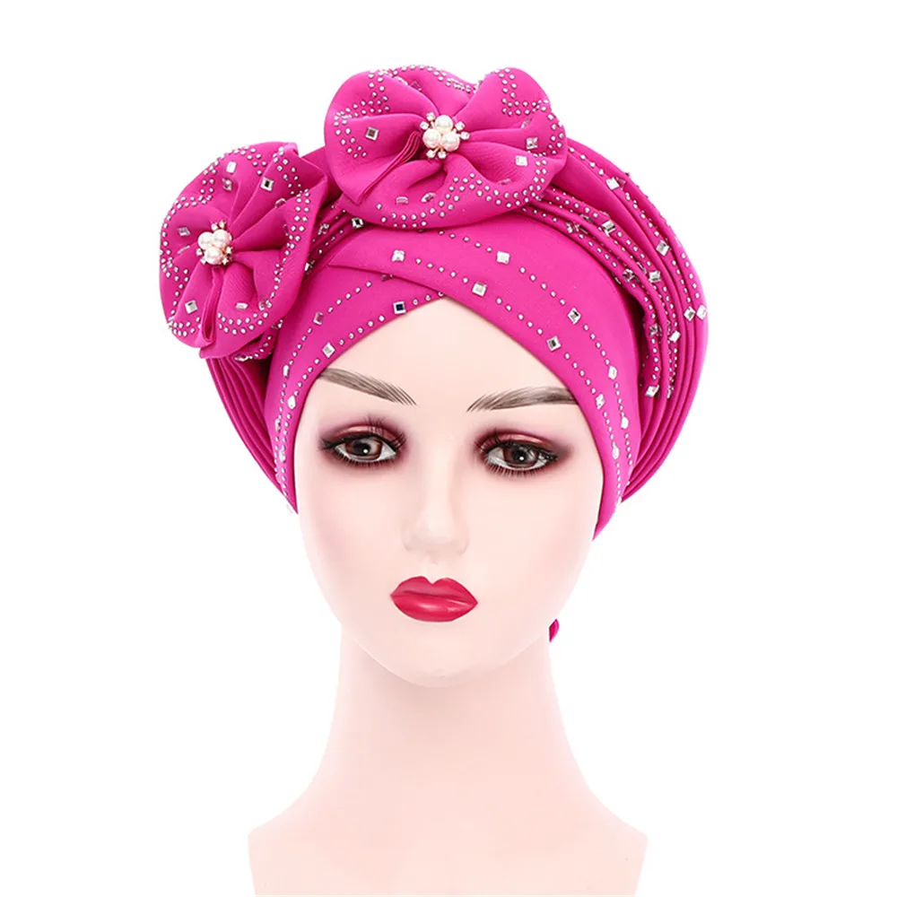 Fashion African Autogele Headtie Nigeria Party Headgear Women Head Wraps Female Turban Cap with Diamonds