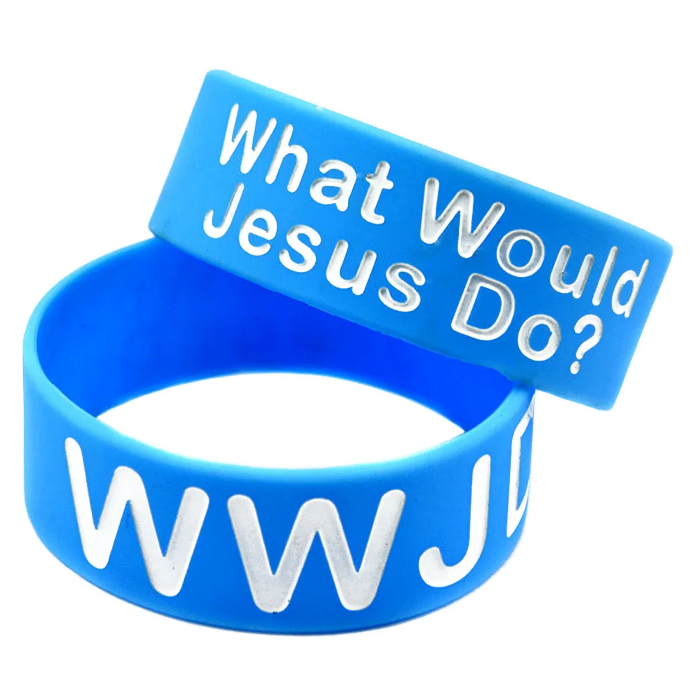 1 PC Jesus What Would Jesus Do Silicone Wristband 1 Inch Wide WWJD Religious Faith Gift Blue