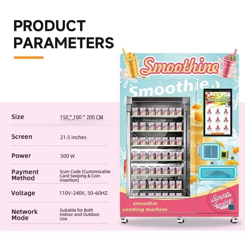 Customized 24/7 fully automatic fresh beverage vending machine, high-speed mixing system for frozen fruit smoothies