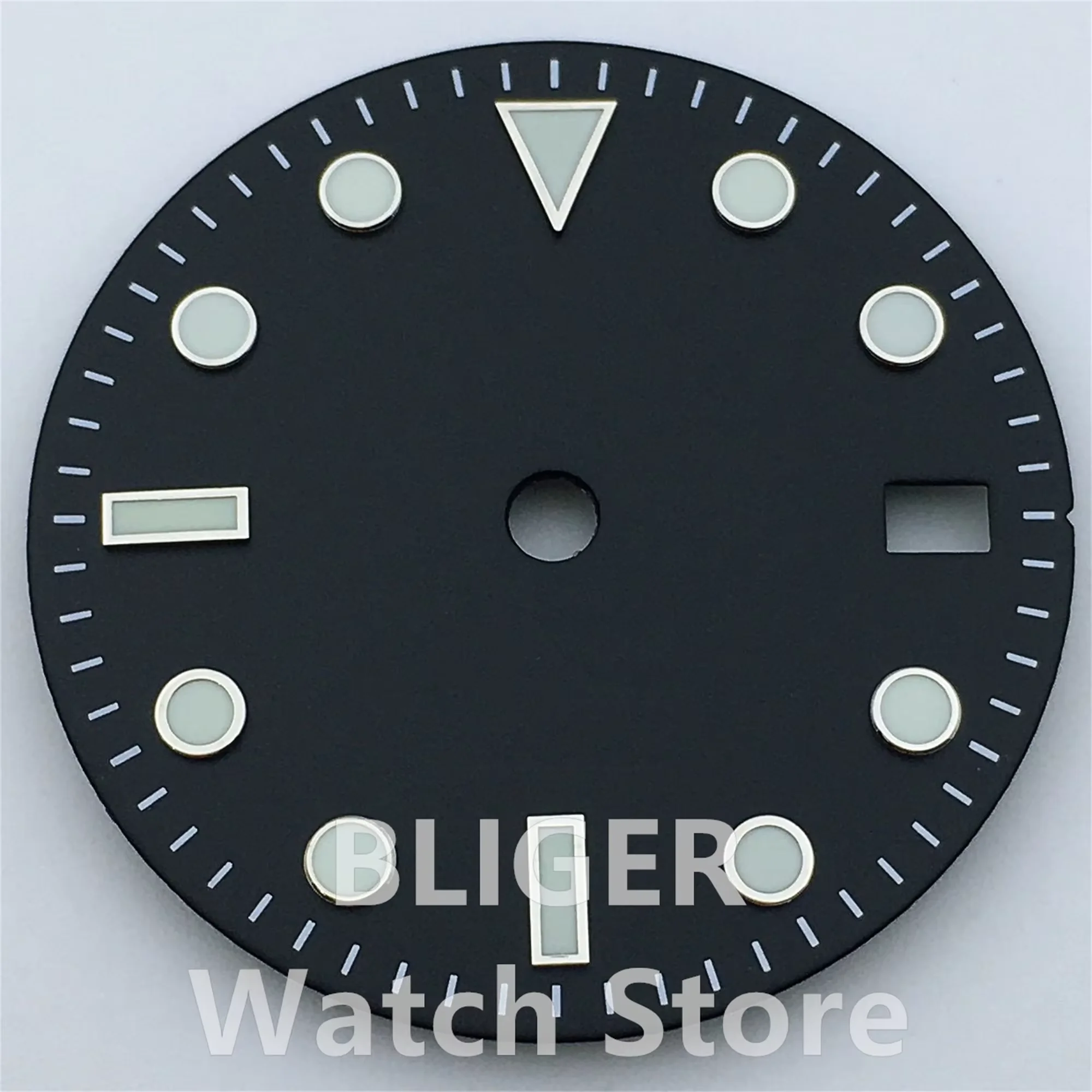 BLIGER 31mm NH34  Watch Dial Black Dial Fit GMT NH34 Movement Green Luminous