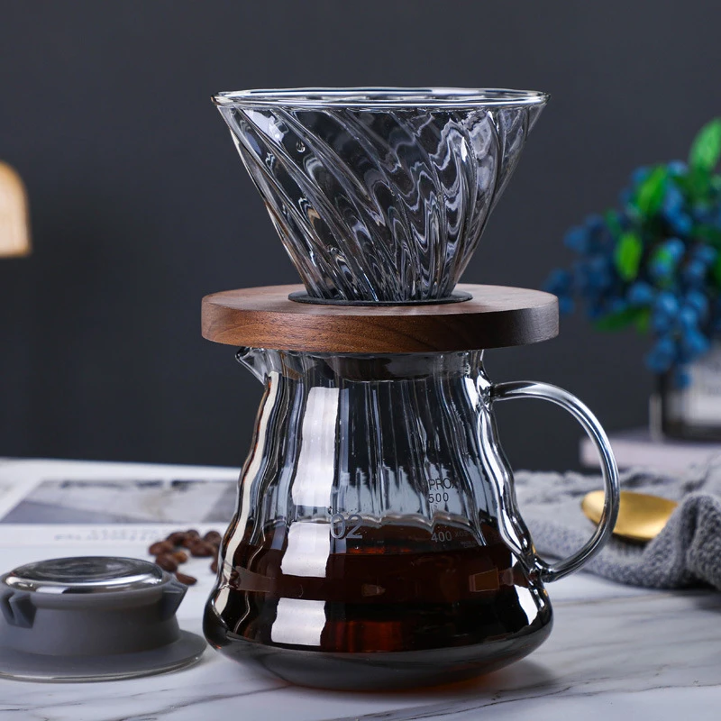 4 Cups Glass Coffee Dripper Wooden stand Clever Coffee Filter 600ml Coffee Drip Filter Cup Portable Reusable Paperless Pour Over