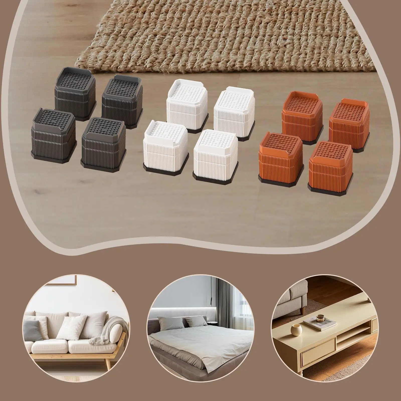 

4x Bed Risers Heavy Duty Chair Leg Lift Risers Lightweight Shock Absorbing Furniture Risers Blocks for Washers Appliance Use