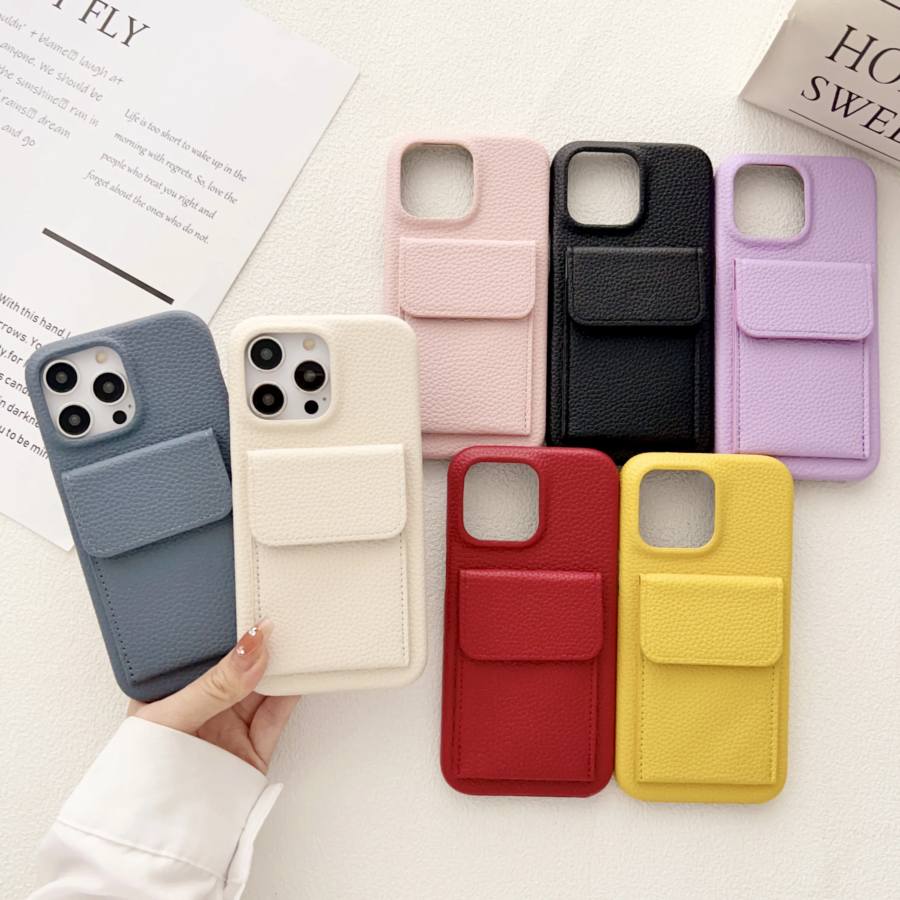 

Shockproof Litchi Leather Card Holder Wallet Case For iPhone 16 Pro Max 15 14 13 12, Cards Pocket Slot Stand Phone Cover Funda