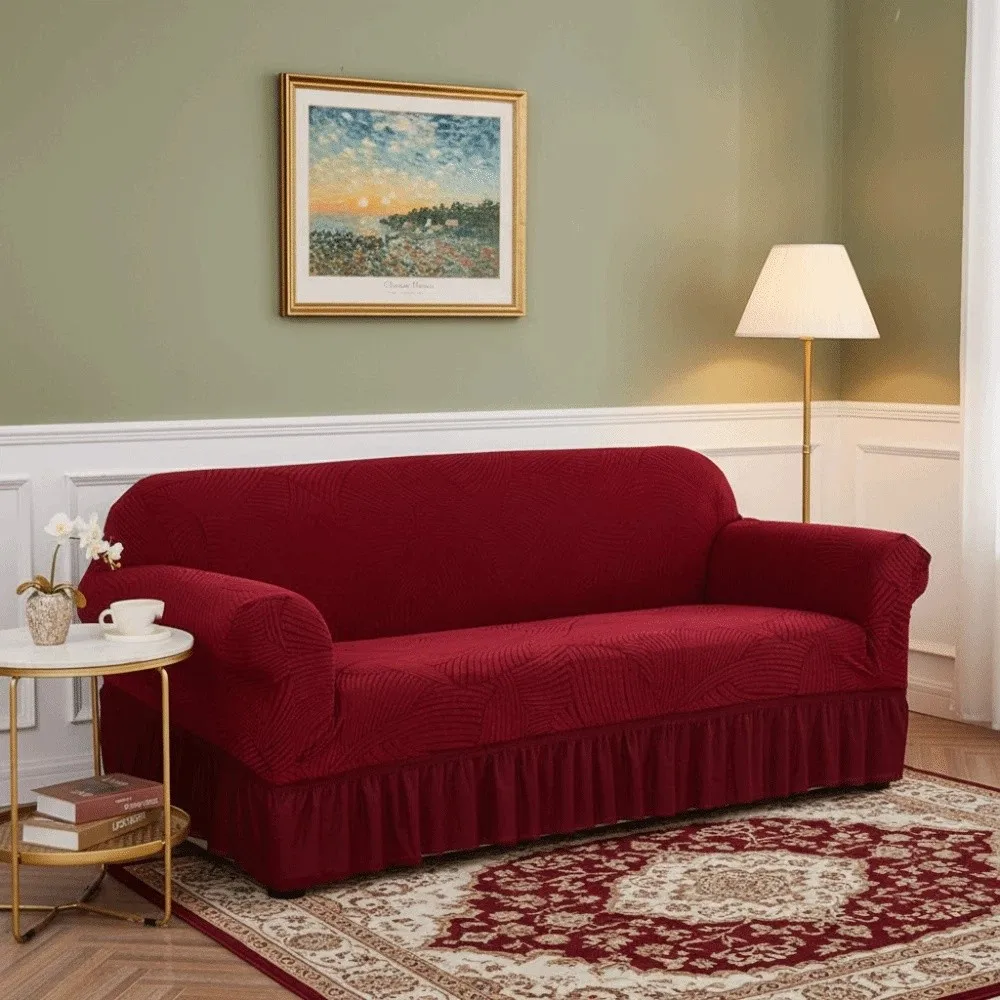 

Dust Cover Jacquard Design Sofa Cover Removable Skirted Design Couch Cover Stretch Fabric Washable Sofa Slipcover Living Room