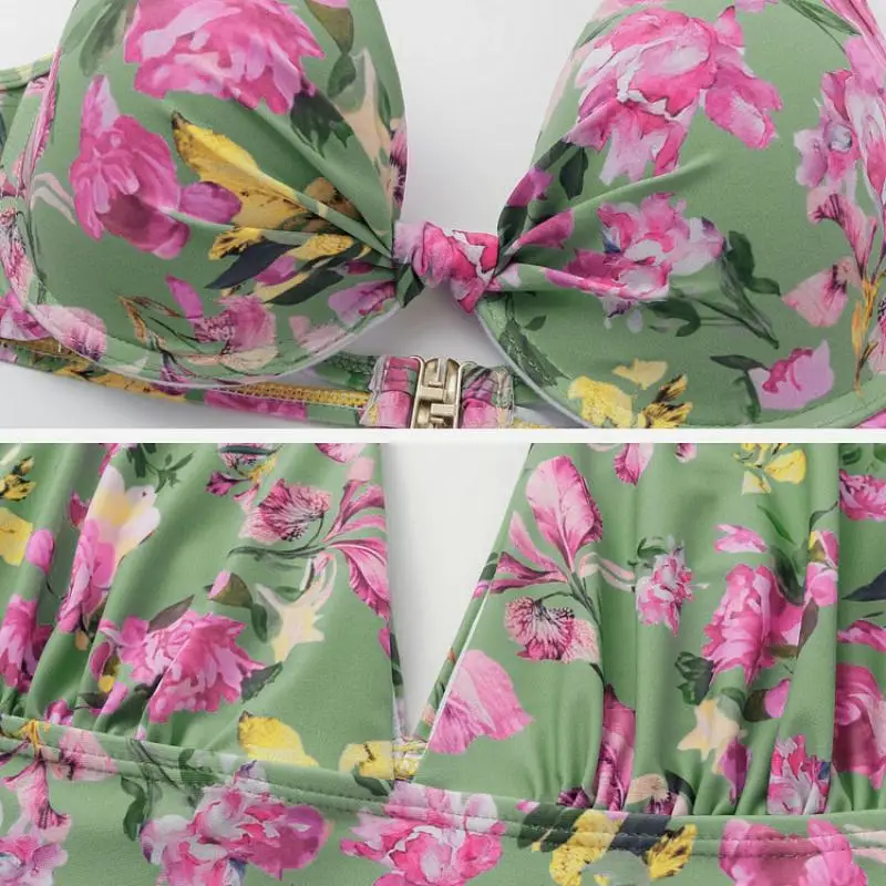 Flaxmaker 2025 ชุดว่ายน้ําฤดูร้อนชุดผู้หญิงฤดูร้อน V คอ One Piece และกระโปรงพิมพ์ Beachwear
