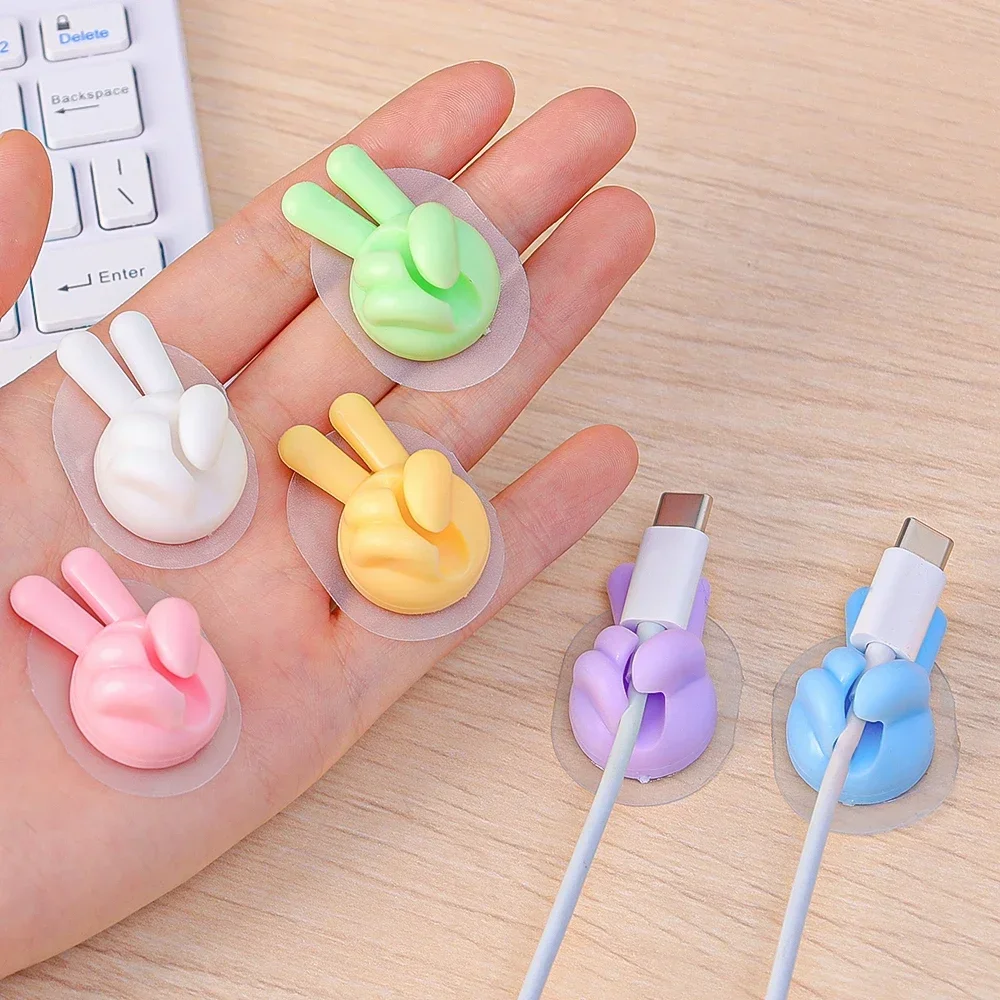 Strong Adhesive Desktop Cable Clips Cute Finger Shape Charging Cord Management Sticky Wire Holder Home Office Car Wire Winder