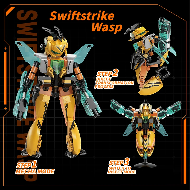 2026 New Transformable Wasp Robot Building Blocks, Animal Mecha Beetle & Scorpion Model Bricks, Kids Gift Toy