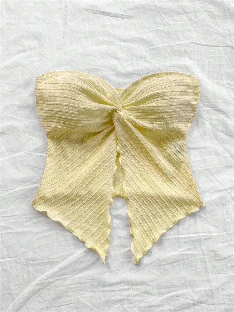 تويست عقدة اقتصاص أنبوب الأعلى للنساء الصيف Y2K الملابس مثير قبالة الكتف شق المحاصيل الأعلى