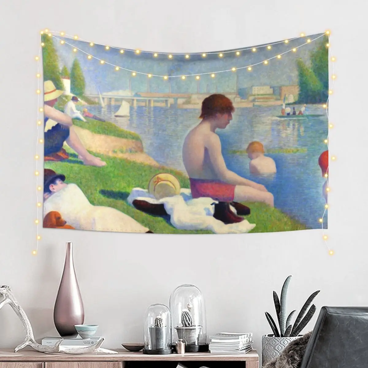 Georges Seurat Bathers at Asnières Tapestry Carpet Wall Bedroom Deco Wall Hanging Decor Aesthetic Decoration Tapestry