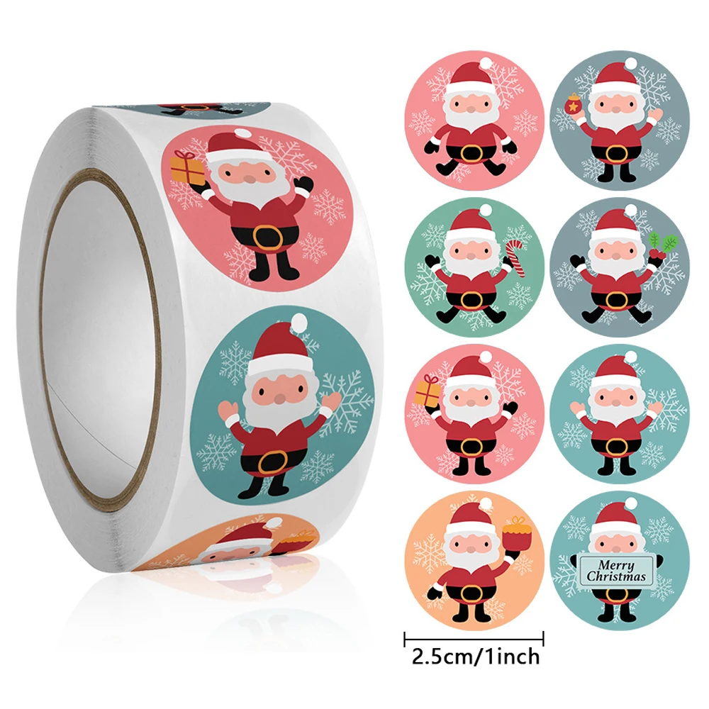 500-pcs Santa Kleber dekorative Aufkleber 1 Zoll Cartoon Frohe Weihnachten Aufkleber für Weihnachts geschenke Umschlag Siegel Karten Verpackung