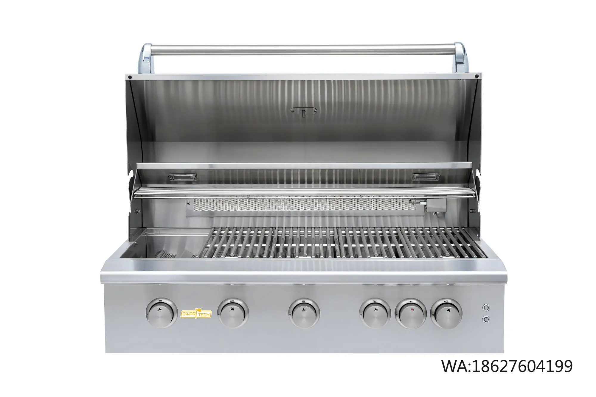

Электронный газовый гриль с 5 конфорками из высококачественной нержавеющей стали, современный роскошный дизайн, усиленная конструкция, безопасность при розжиге и управлении пламенем.