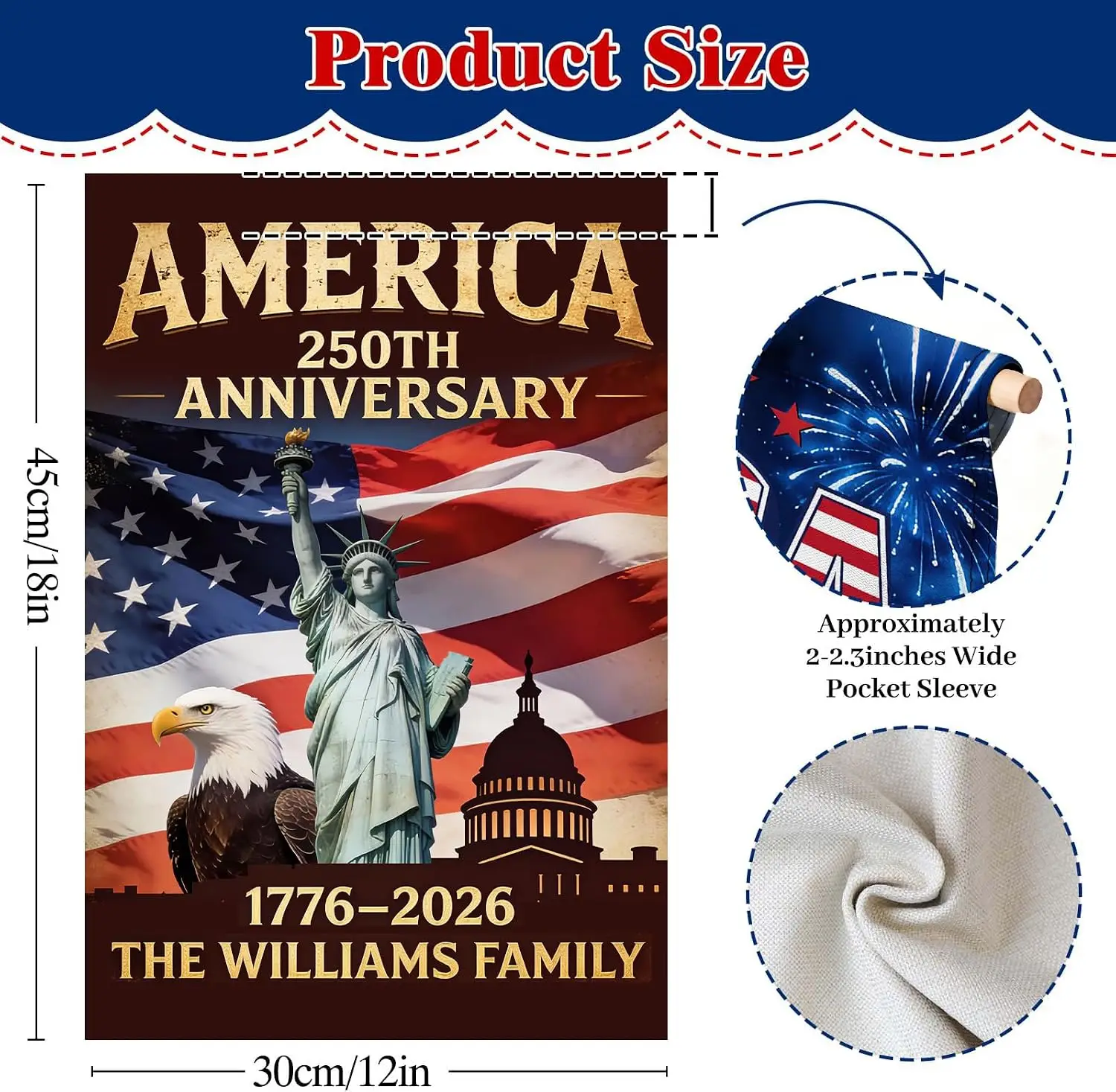 Custom America's 250th Anniversary Garden Flag, Personalized Family Name 250 Year of Freedom USA Patriotic Banner, Custo MMZ - view 2
