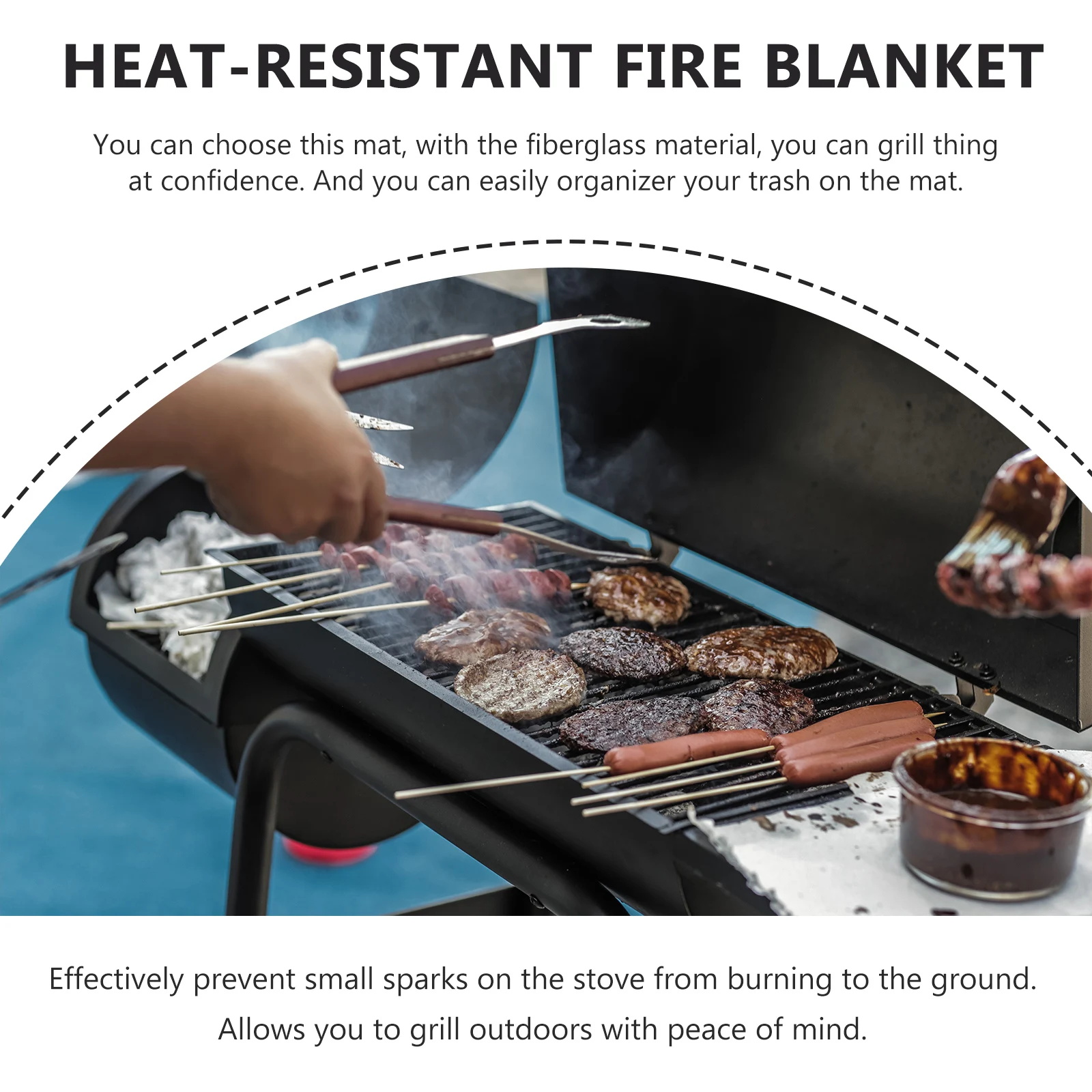 

Outdoor Grill Fireproof Mat with Heat Insulating Blanket for Barbecue Safety Portable Multi-Function Protective