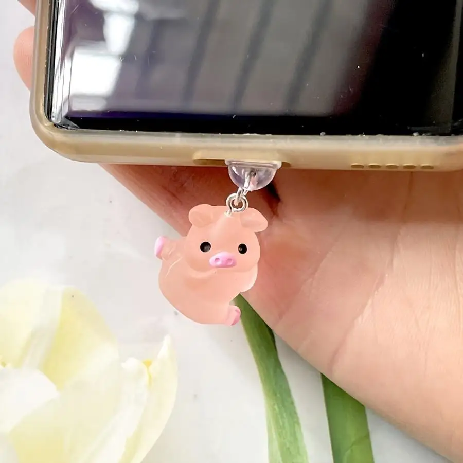 1/5/10/20/50/100pcs of Fluorescent Pink Cute Pig Phone Dust Plug Cover, Mobile Phone Decoration Accessory, Suitable for iPhone/A