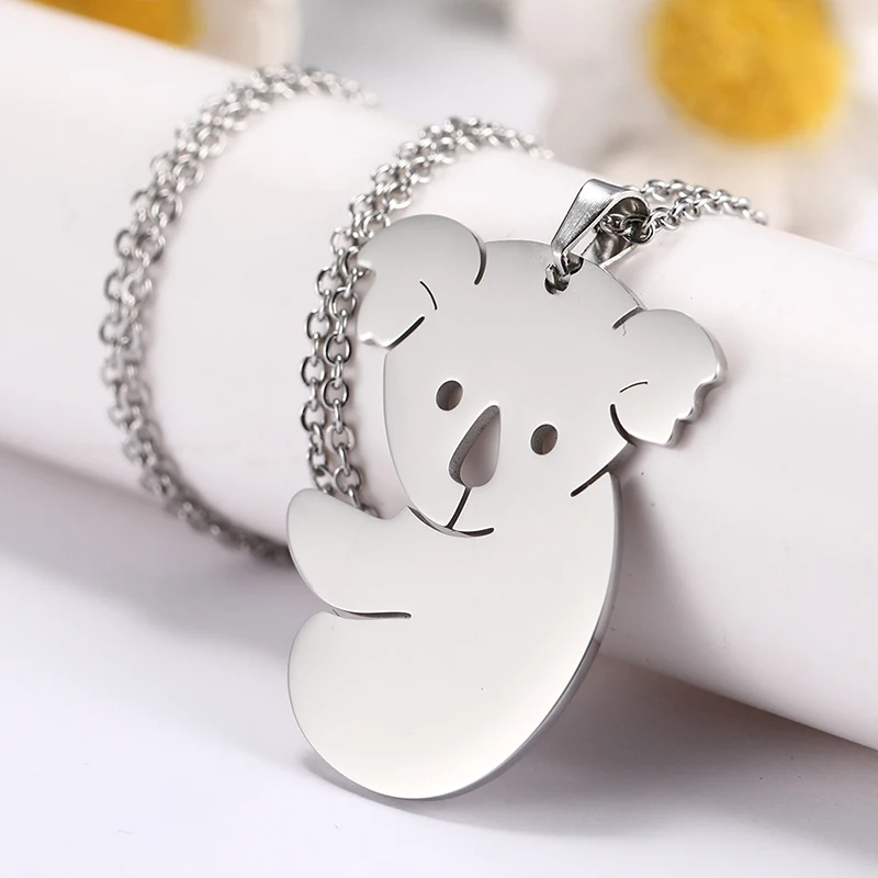 Fishhook Cute Baby Koala Bear Necklace for Women Men Animal Australia Child Kid Gift Chain Stainless Steel Pendant Jewelry