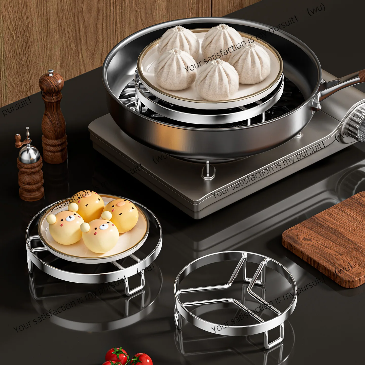 Stainless steel heat insulation pot mat holder stable triangular design steam rack household kitchen water insulation woksteamer
