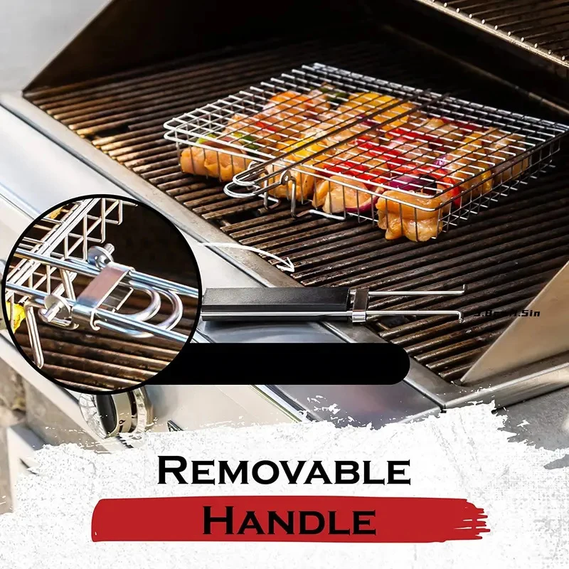 Pieghevole in acciaio inossidabile 304 per barbecue, rete antiaderente, cestino per grigliare, carne, bistecche di verdure, picnic, strumento per barbecue