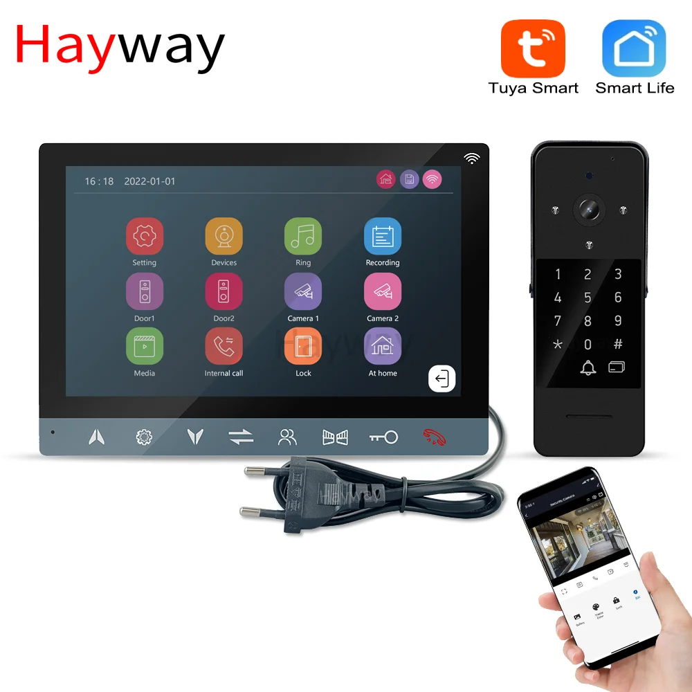 

1080P Tuya Video Intercom System Wireless WiFi Video Door Phone for Home Video Door Bell with Swipe Card/Password Unlock Functio