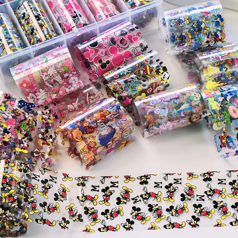10 rouleaux 3D Disney Mickey Mouse feuille de transfert d'ongles autocollants d'art mignon Minnie Mickey papier de transfert d'ongle décorations Nail art décalcomanie