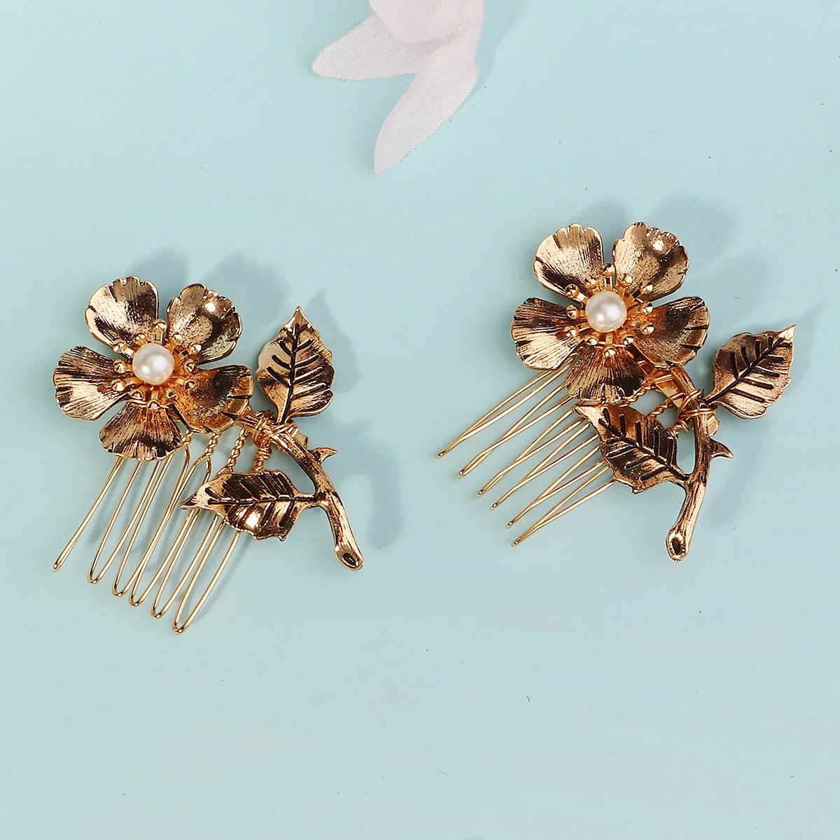 Neueste Gold handgemachte Perle Blume Haarkamm schöne Strass Haarspange Braut Kopfschmuck Hochzeit Zubehör – Detail 13