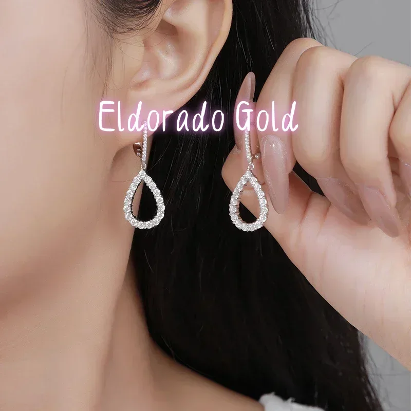 Eldorado Gold  New D VVS1 Full Moissanite Pandent Earrings for Women Engagement Wedding Fine Jewelry with GRA s925 Sterling Sliv