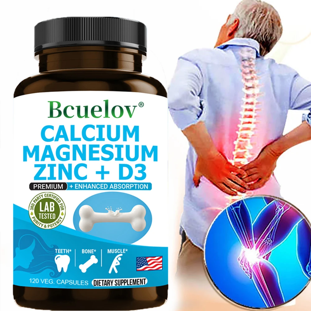 Bcuelov Calcium Magnesium Zinc Vitamin D3 Supplement - Bones Teeth Muscles Nerves Metabolism Protein Synthesis Immune System