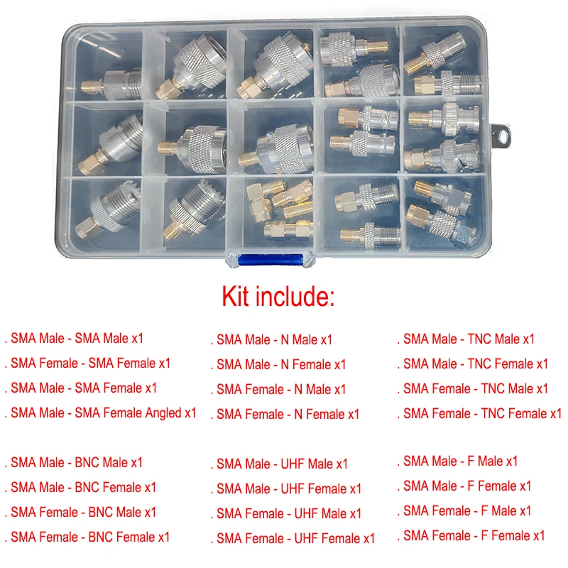 24PCS SMA RF Coaxiale Adapter Kit SMA M/F naar TNC UHF BNC N F Mannelijke Vrouwelijke Coax kabel Connector WiFi Radio Antenne Converter Set