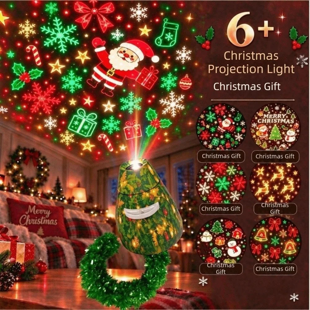 360° Rotatable Christmas Ceiling Projector HD Projection Tree Shape Holiday Projection Lamp Interchangeable Slides Led Light